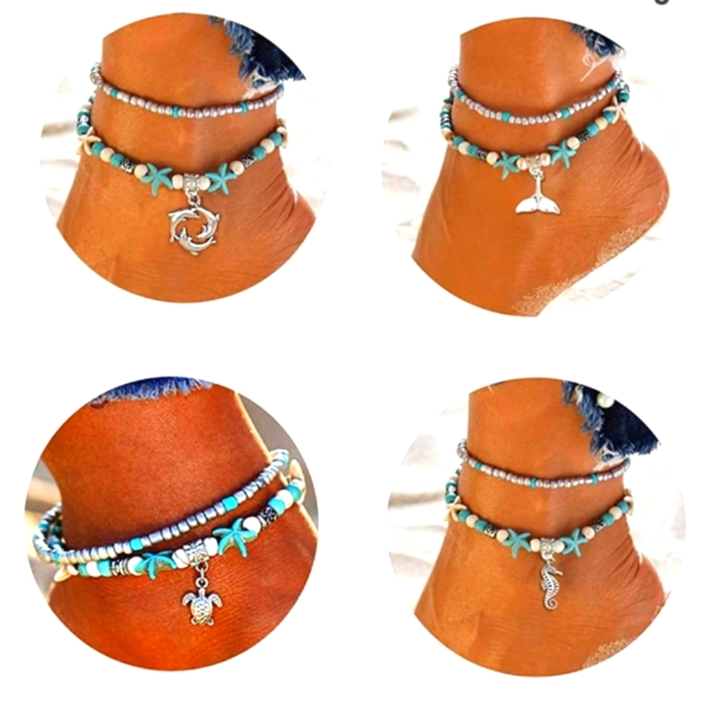 BOHO CHIC CHARM ANKLE BRACELET SET OF 4 NWT